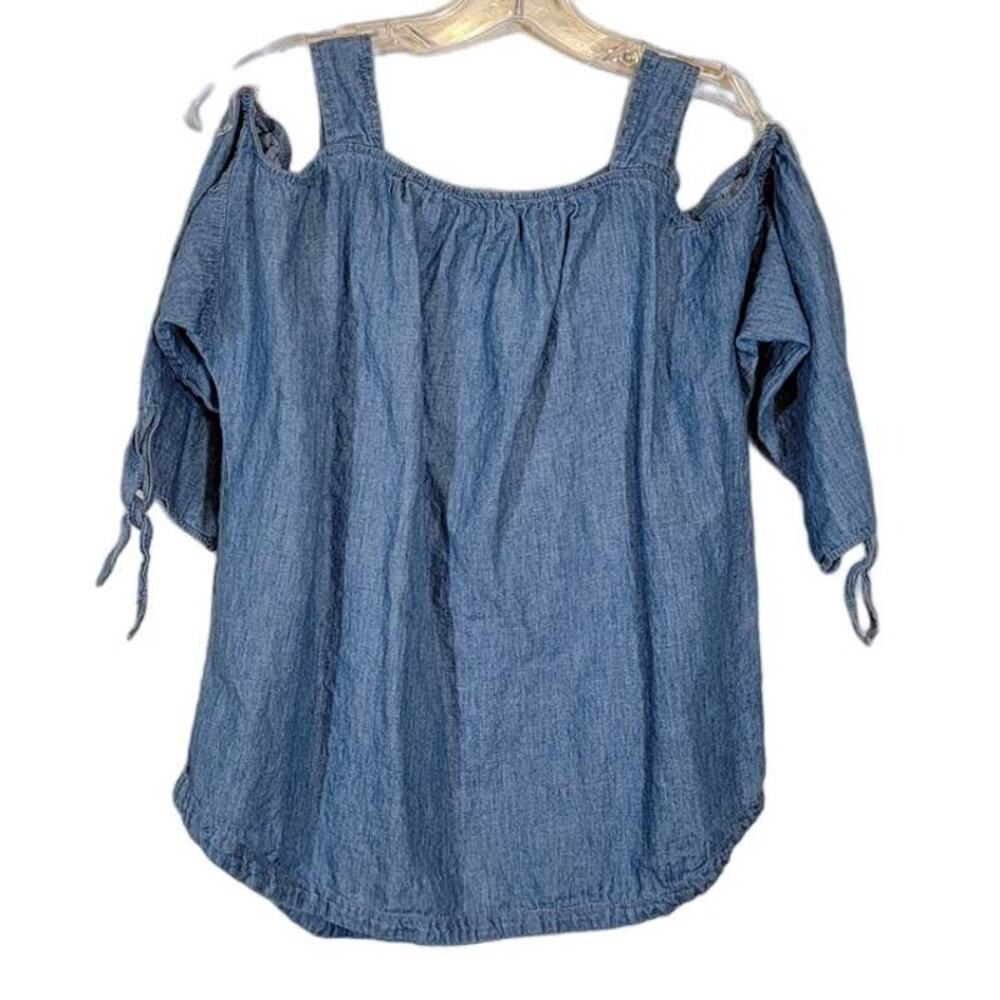 Madewell Cold Shoulder Indigo Denim Tunic Blouse Top Lightweight Blue Small